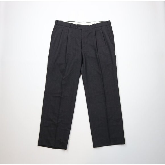 Vtg 70s Streetwear Mens 36x29 Pleated Pinstriped Wool Knit Wide Leg Chino Pants